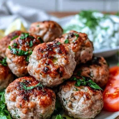 Greek turkey meatballs served with creamy tzatziki sauce