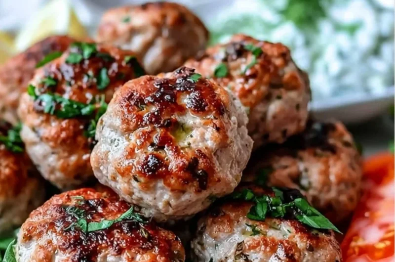 Greek turkey meatballs served with creamy tzatziki sauce