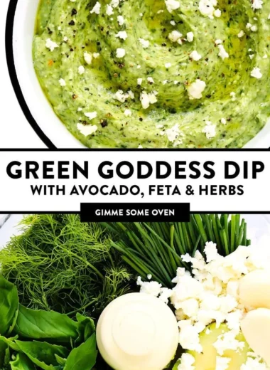Green Goddess Feta Dip served with fresh vegetables and crackers