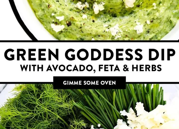 Green Goddess Feta Dip served with fresh vegetables and crackers