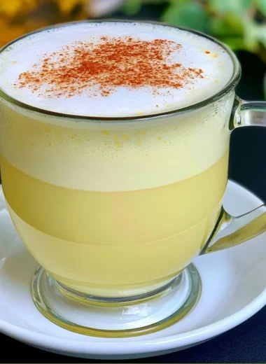 Honey Chamomile Tea Latte with frothy milk and honey drizzle