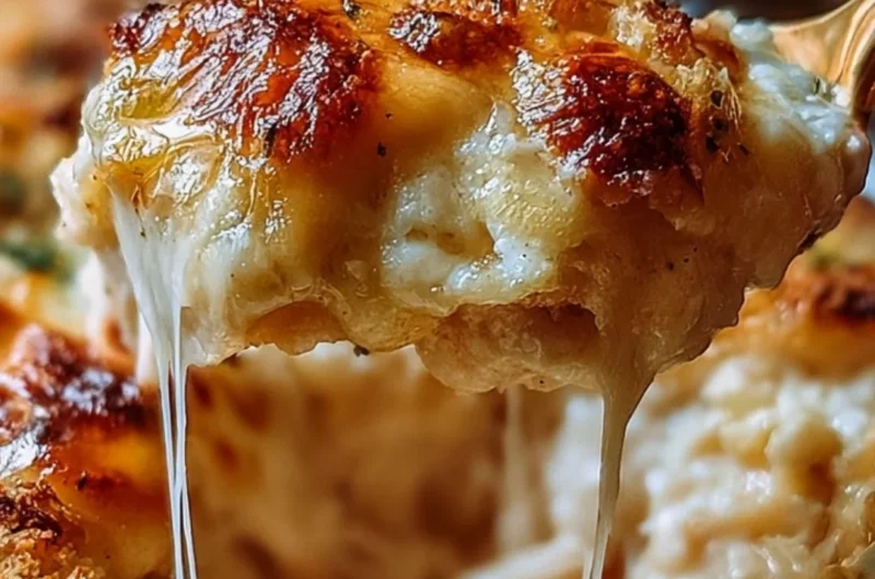 Cheesy high protein chicken parmesan casserole served with fresh herbs