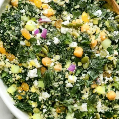 Kale Quinoa Salad with Lemon Dressing, a healthy and colorful dish