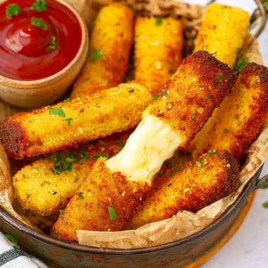 Delicious homemade Keto Mozzarella Sticks ready to enjoy as a low carb snack