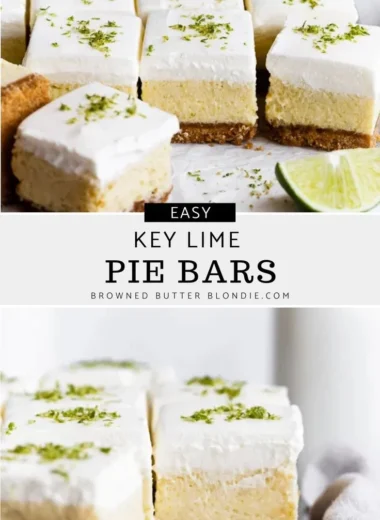 Delicious Key Lime Pie Bars served on a plate with lime garnish.
