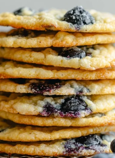 Vegan lemon blueberry cookies on a baking tray with fresh blueberries and lemons.