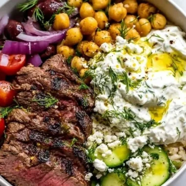 Mediterranean Steak Bowl with fresh ingredients and vibrant flavors