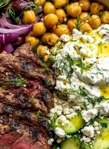 Mediterranean Steak Bowl with fresh ingredients and vibrant flavors