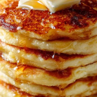 Fluffy old-fashioned pancakes served with syrup and fresh berries