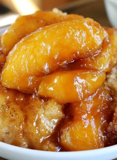 Delicious homemade Peach Cobbler with golden crust and juicy peach filling