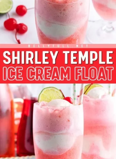 Delicious Shirley Temple Ice Cream Float served in a colorful glass