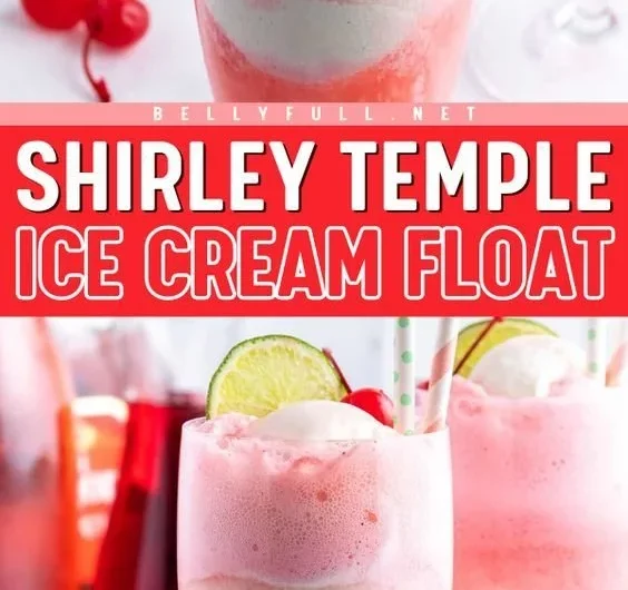 Delicious Shirley Temple Ice Cream Float served in a colorful glass