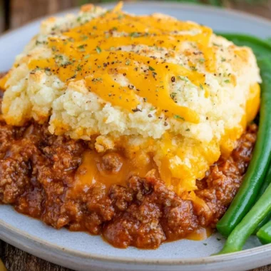 Delicious Sloppy Joe Casserole with Cheddar Bay Biscuit topping