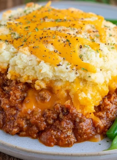 Delicious Sloppy Joe Casserole with Cheddar Bay Biscuit topping
