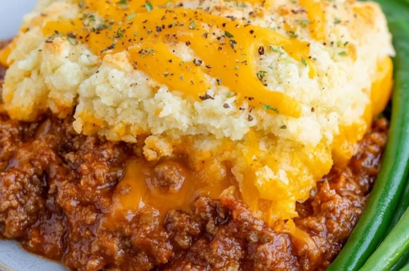 Delicious Sloppy Joe Casserole with Cheddar Bay Biscuit topping