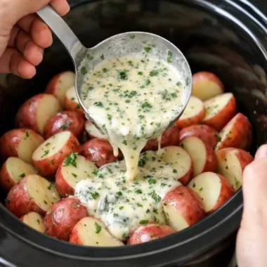 Slow Cooker Herb Ranch Potatoes served in a bowl with fresh herbs