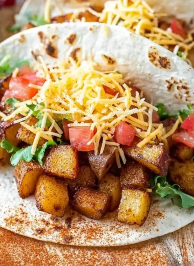 Delicious Spicy Potato Tacos on a plate garnished with fresh ingredients.