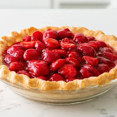 Delicious strawberry pie with fresh strawberries and flaky crust