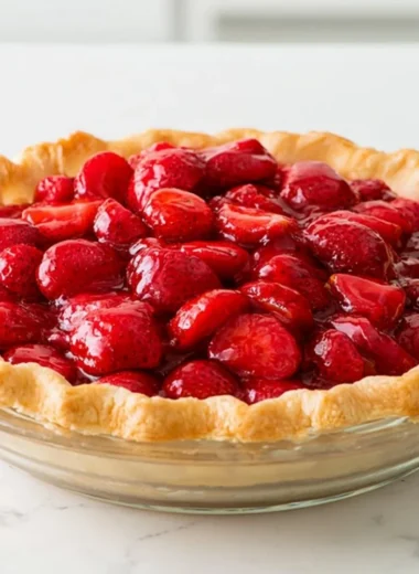 Delicious strawberry pie with fresh strawberries and flaky crust