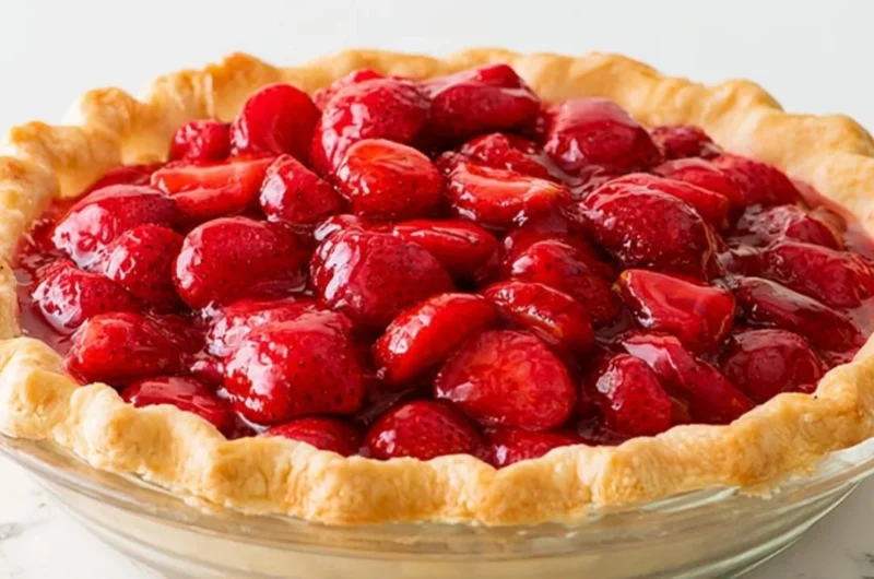 Delicious strawberry pie with fresh strawberries and flaky crust