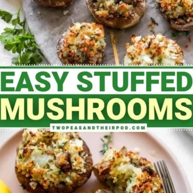 Deliciously baked stuffed mushrooms with cheese and herbs.