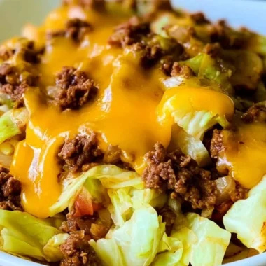 Delicious Cabbage Taco Skillet topped with fresh ingredients