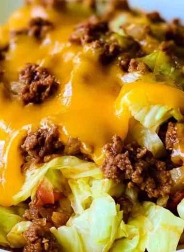 Delicious Cabbage Taco Skillet topped with fresh ingredients