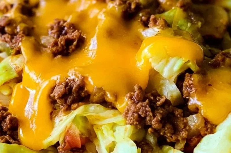 Delicious Cabbage Taco Skillet topped with fresh ingredients