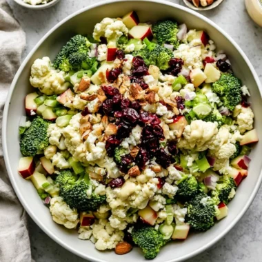 Classic broccoli salad with fresh vegetables and a creamy dressing