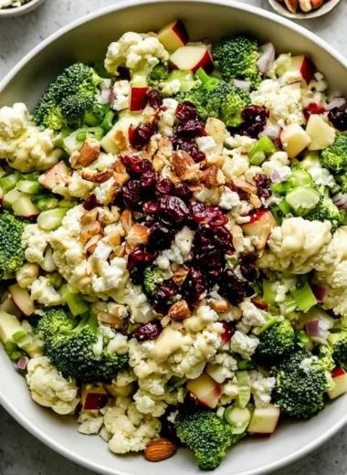 Classic broccoli salad with fresh vegetables and a creamy dressing