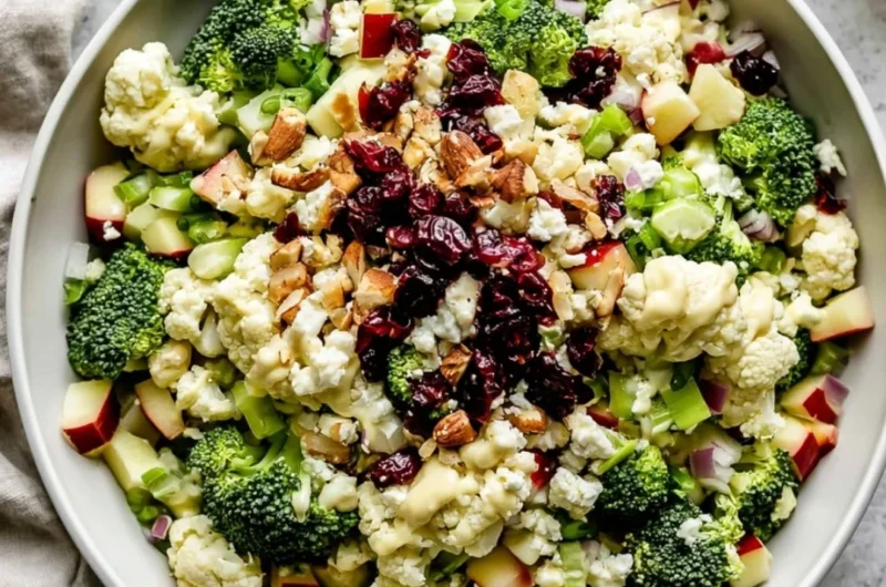 Classic broccoli salad with fresh vegetables and a creamy dressing