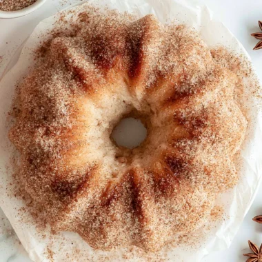 Delicious slice of cozy Apple Cider Donut Cake topped with cinnamon sugar