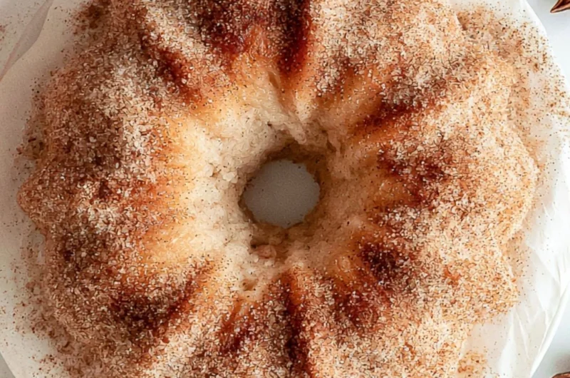 Delicious slice of cozy Apple Cider Donut Cake topped with cinnamon sugar