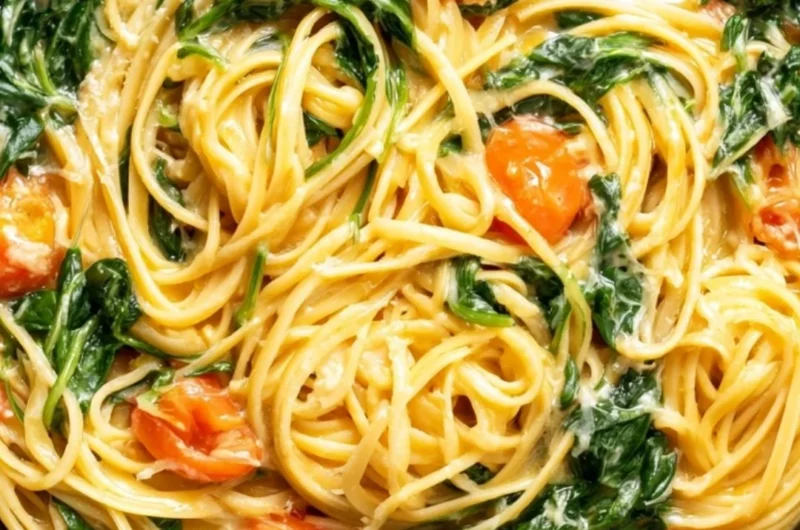 Delicious cozy garlic butter pasta topped with fresh herbs in a bowl