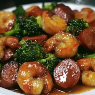 Cozy honey garlic shrimp with sausage and broccoli in a vibrant dish