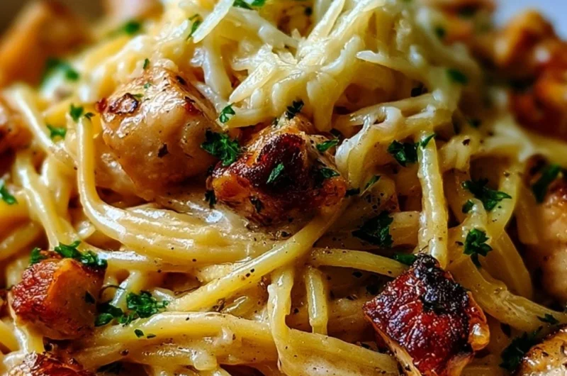Cozy Monterey Chicken Spaghetti served in a bowl with fresh herbs.