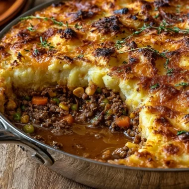 Cozy Shepherd's Pie with meat and mashed potatoes in a baking dish