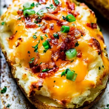 Cozy twice baked potatoes topped with cheese and herbs