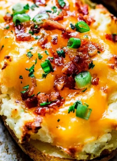 Cozy twice baked potatoes topped with cheese and herbs