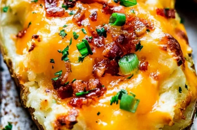 Cozy twice baked potatoes topped with cheese and herbs