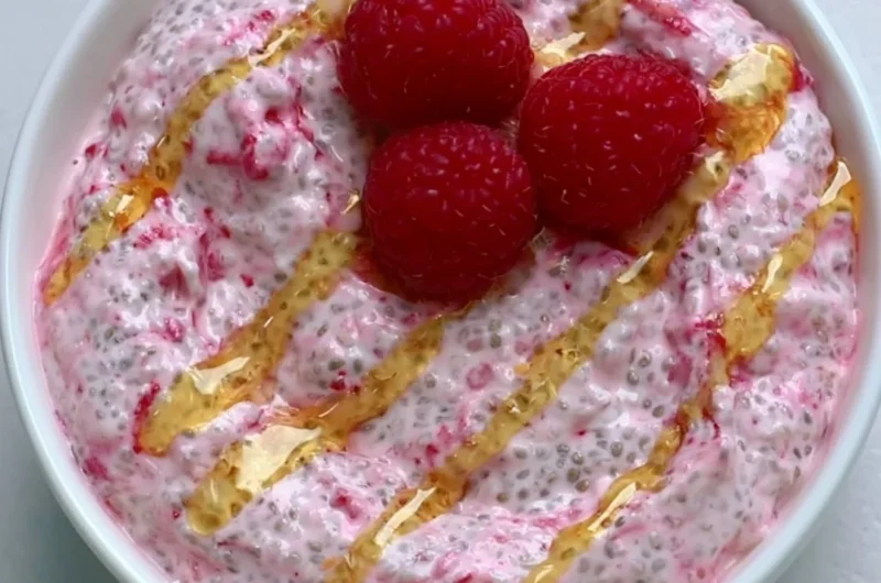 Cozy yogurt chia pudding topped with fresh fruits and nuts