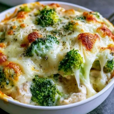 Creamy Keto Chicken Alfredo Broccoli Bake with chicken and broccoli