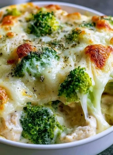 Creamy Keto Chicken Alfredo Broccoli Bake with chicken and broccoli