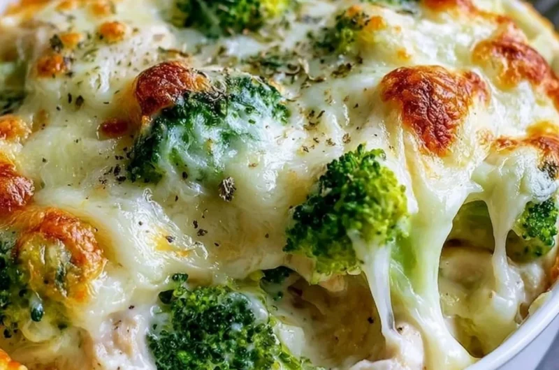 Creamy Keto Chicken Alfredo Broccoli Bake with chicken and broccoli