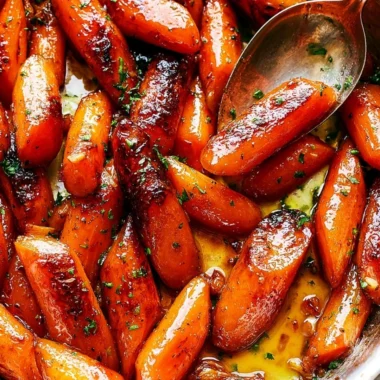 Delicious oven roasted honey garlic butter carrots served on a plate.