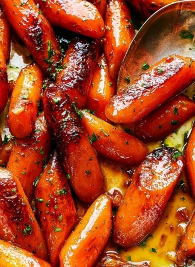 Delicious oven roasted honey garlic butter carrots served on a plate.