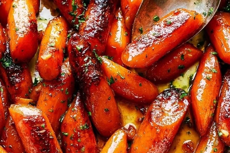 Delicious oven roasted honey garlic butter carrots served on a plate.