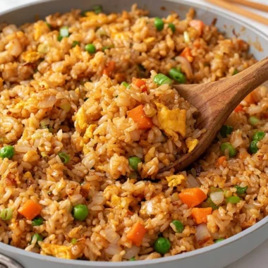 Delicious plate of quick and easy fried rice garnished with green onions
