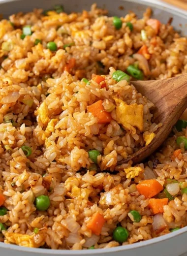 Delicious plate of quick and easy fried rice garnished with green onions