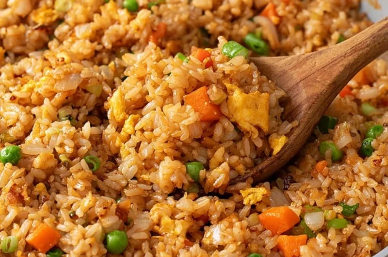 Delicious plate of quick and easy fried rice garnished with green onions
